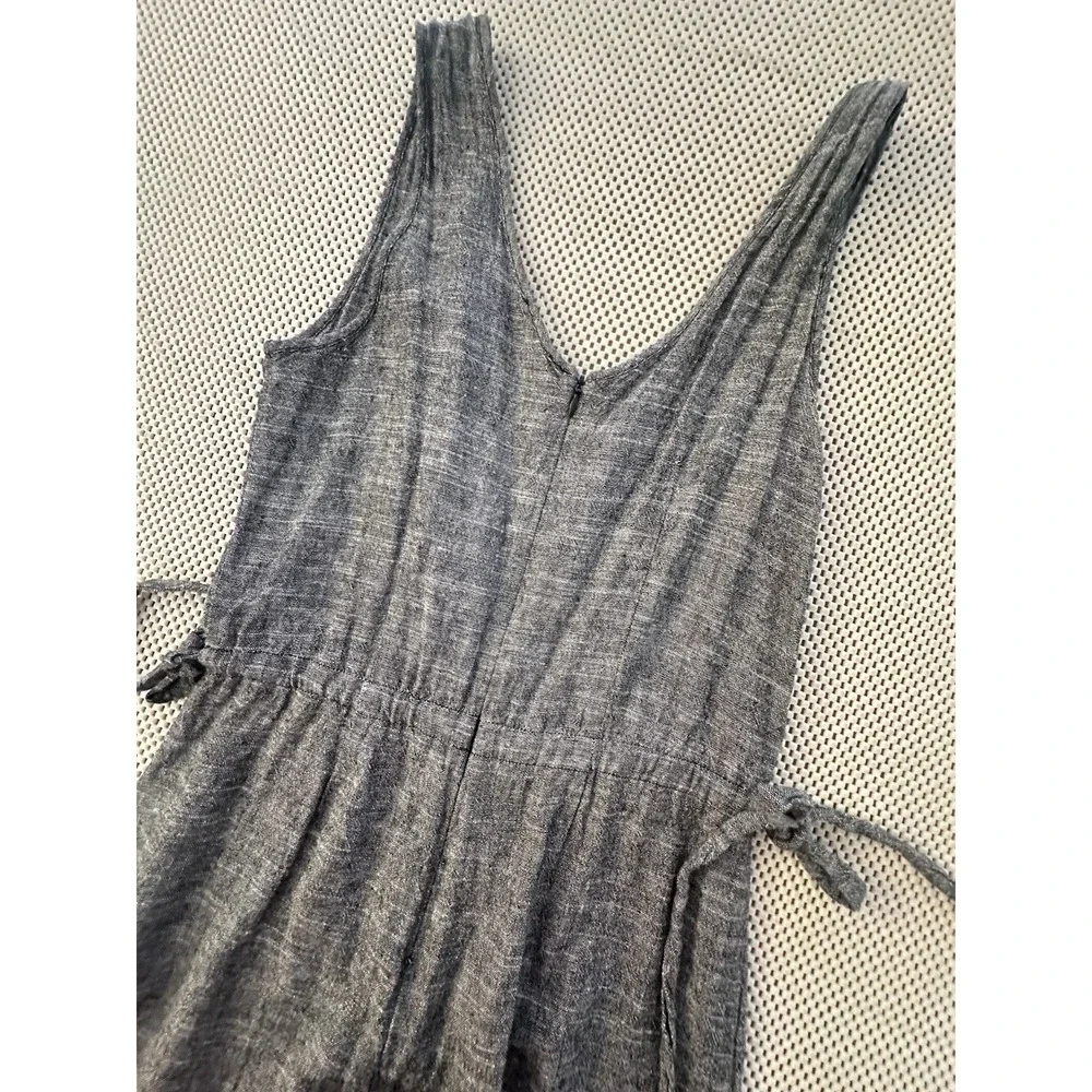 Max Studio Linen Jumpsuit Sz S Sleeveless Wide Leg Crop Heather Gray Casual Boho